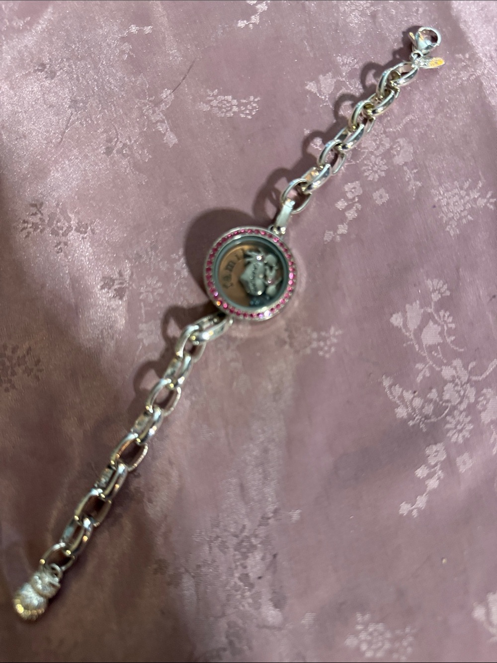 Silver Charm Coin Link Bracelet with Pink Crystal Accent by origami owl